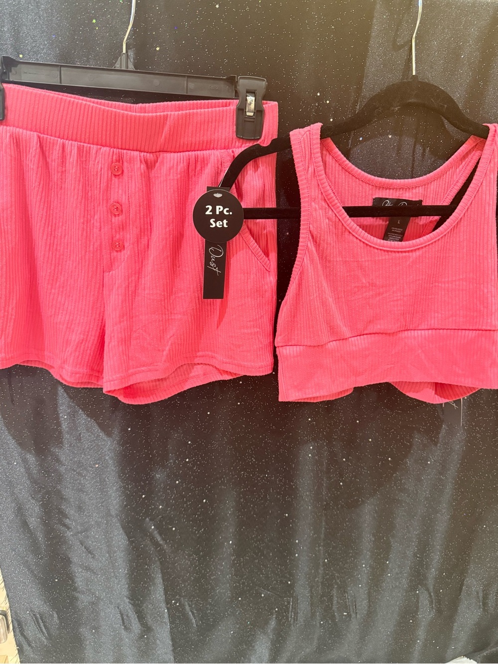 2-Piece Ribbed Tank and Skort Pajama Set — Hot Pink